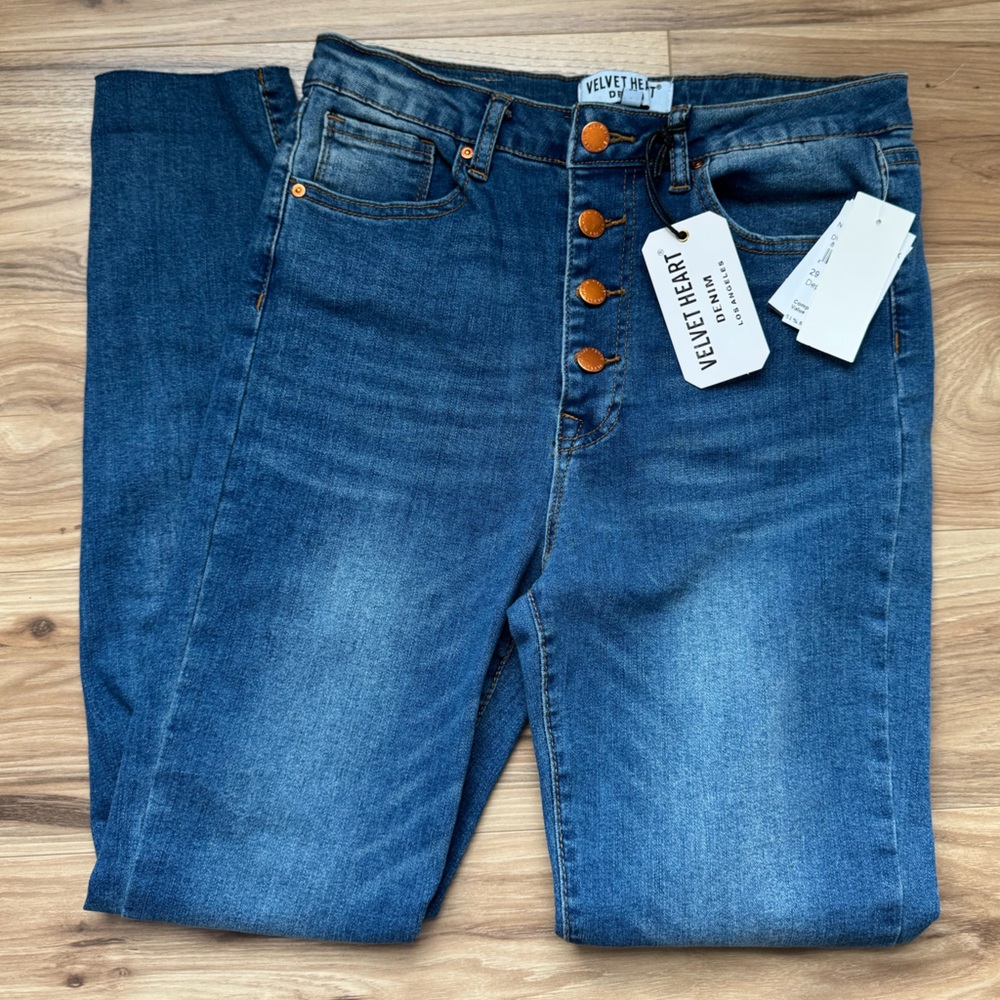 Velvet Heart Women's Button Fly Raw Hem High Waisted Hallie Skinny Jean 29 NWT